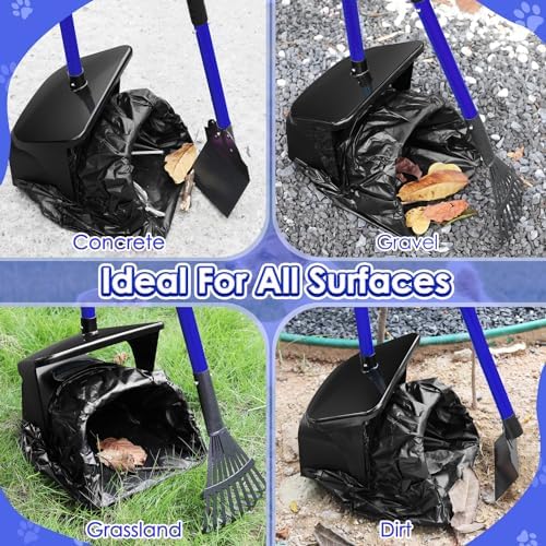 SlowTon Dog Pooper Scooper, 37.4" Long Handle Poop Scoop for Large Dogs | Adjustable, Portable, Non Breakable, with 20 Waste Bags, Swivel Extra Large Bin & Rake & Spade Kit, for Gravel Lawn Grass