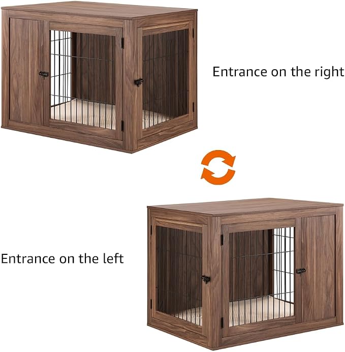 unipaws 38.5 Inch Furniture Style Dog Crate for Medium Large Dogs | Indoor Dog Stuff Kennel, Modern Decorative Wood Wire Cage, Pretty Cute End Side Table Nightstand, Walnut
