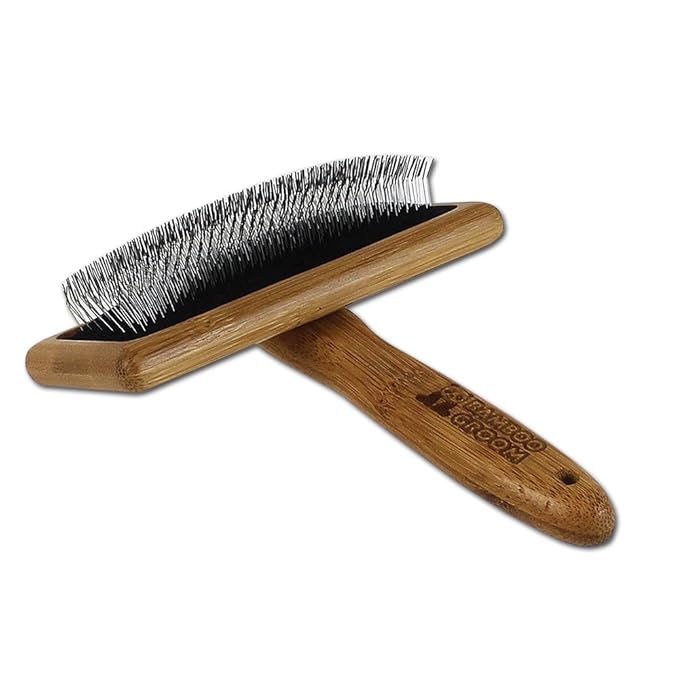 Alcott Bamboo Groom Slicker Brush with Stainless Steel Pins for Pets, Large, Brown