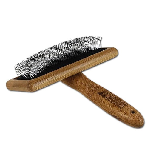Alcott Bamboo Groom Slicker Brush with Stainless Steel Pins for Pets, Large, Brown
