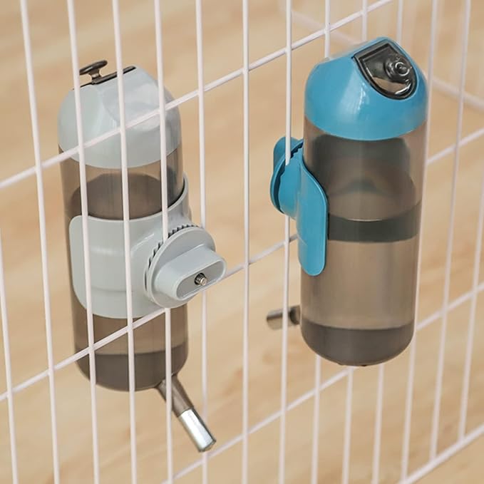 Pet Water Bottle Hanging Dog Water Dispenser Kennel Drinker Kettle Feeder BPA Free Cage Crate Hutch Puppy Cat Rabbit (17oz, Gray)