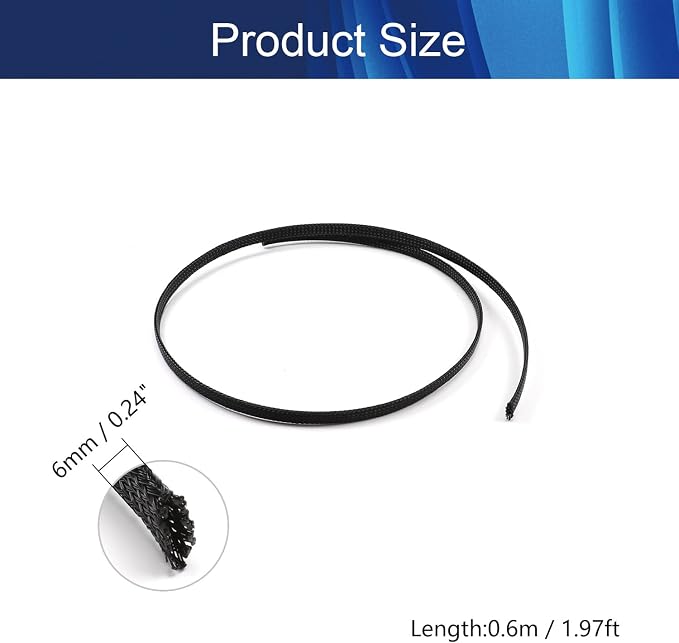 Jutagoss PET Expandable Braided Cable Sleeve, 1.97ft - 1/4 inch Black Cable Management Sleeve, Wire Loom Tube Cord Protector for USB Cable, Power Cord, Audio Video and More, 1Pc