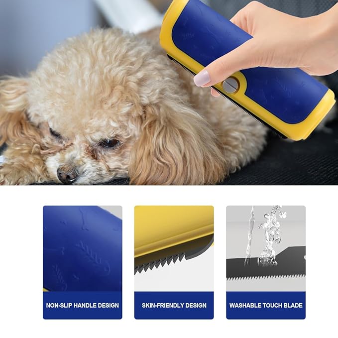 Dog & Cat Deshedding Brush, Undercoat Grooming Tool for Short to Medium and Double Coats, Detachable Stainless Steel Shedding Blade, Ergonomic Non-Slip Handle, Blue/Yellow