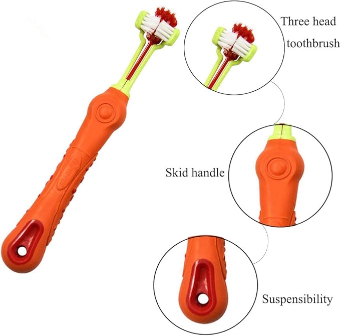 Orgrimmar 3-Sided Pet Toothbrush Dog Toothbrush Removing Bad Breath Tartar Cleaning Mouth Pet Dental Care Cat Cleaning Mouth (4 Count (Pack of 1))