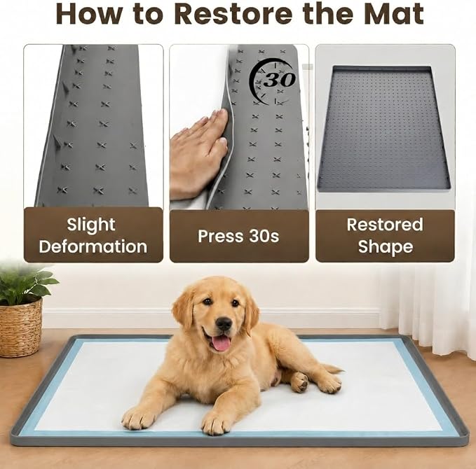 Dog Pee Pad Holder & Cat Litter Mat, L 34'' × 28'', Waterproof Floor Silicone Mat for Pets, Easy to Clean, Soft on Paws (Dark Grey)