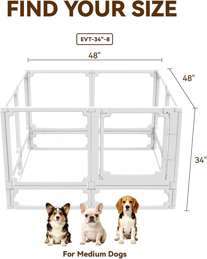FlexiSpace Adjustable Clear Dog Play Pen, Expandable & Stackable Acrylic Dog Playpen, ONLY Dog Play Pen Indoors Grow with Your Pet Puppy Playpen (White, 34", 8 Panels)