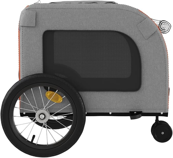 Pet Bike Trailer for Small Dogs, Foldable Bicycle Cargo Trailer with Iron Frame and Oxford Fabric, Orange and Gray