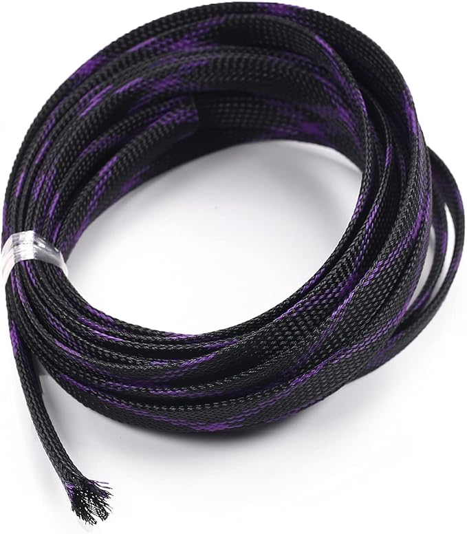 Heyiarbeit 5m/16.4ft PET Expandable Braided Sleeving 1/2-inch Width Flexible Wire Mesh Sleeve for USB Cable Power Cord Audio Video Cable - Protect Cat from Chewing Cords - Black Purple