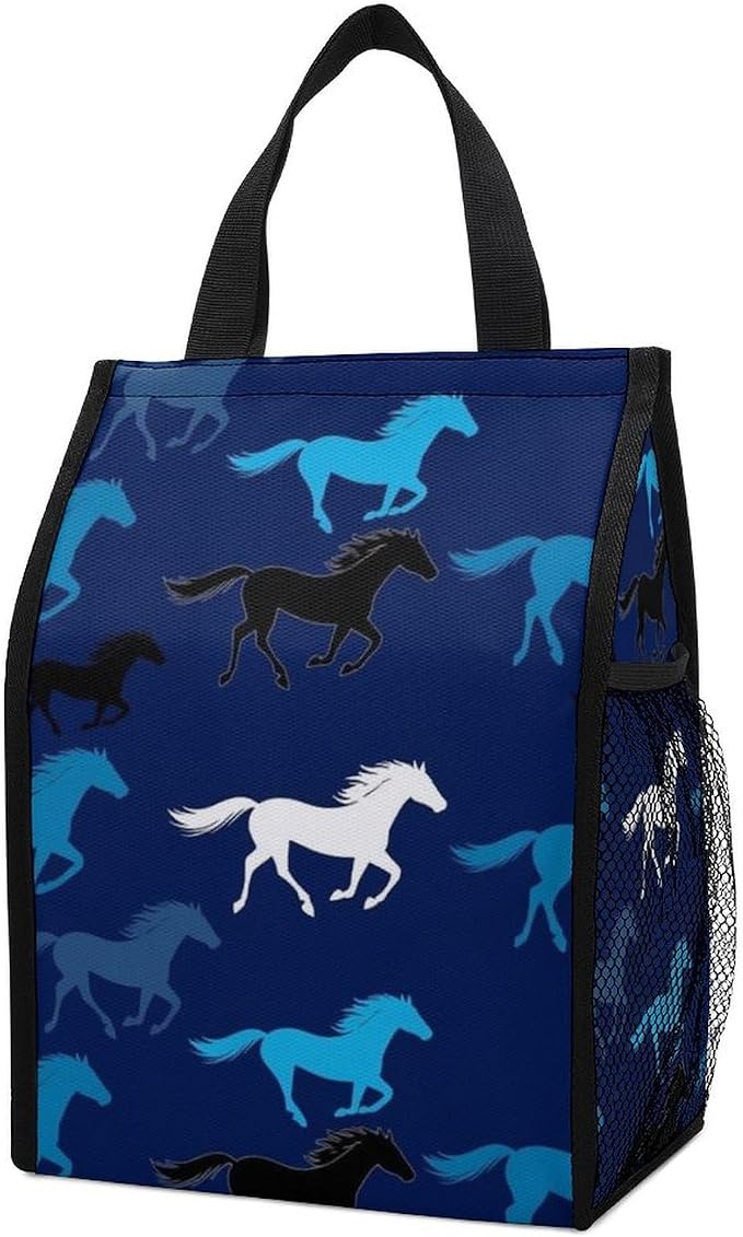 Reusable Insulated Lunch Bags Thermal Lunch Tote Bag Portable Travel Lunchbox Compatible with Sea Blue Camouflage Camo Horse Food Containers Bag
