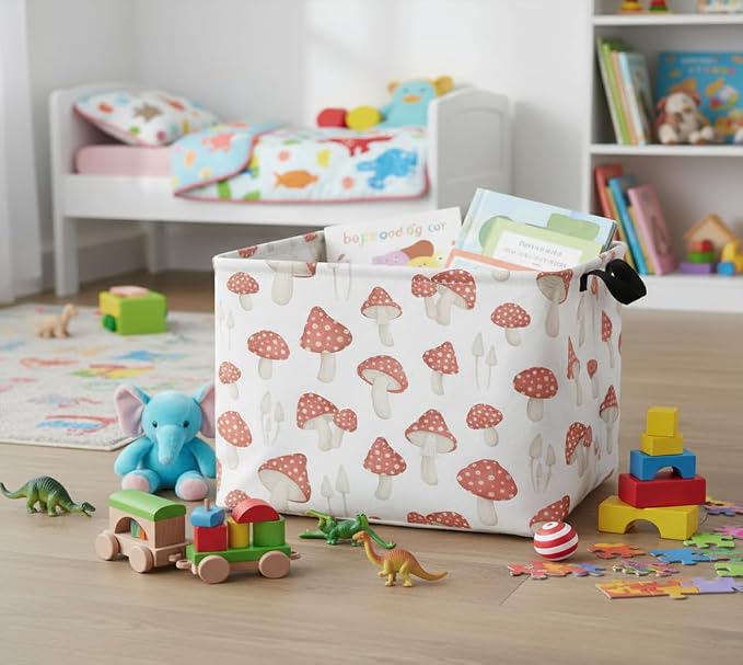 Rectangular Kids Basket Baby Girl Basket Fabric Storage Bin Organizer Box Room Decor(Mushroom)