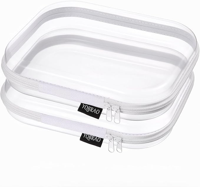 YQBRAO Clear Hard Shell Organizer Set, 2-Pack, White | Two medium rigid PET organizers for beauty, travel, office supplies and everyday organization