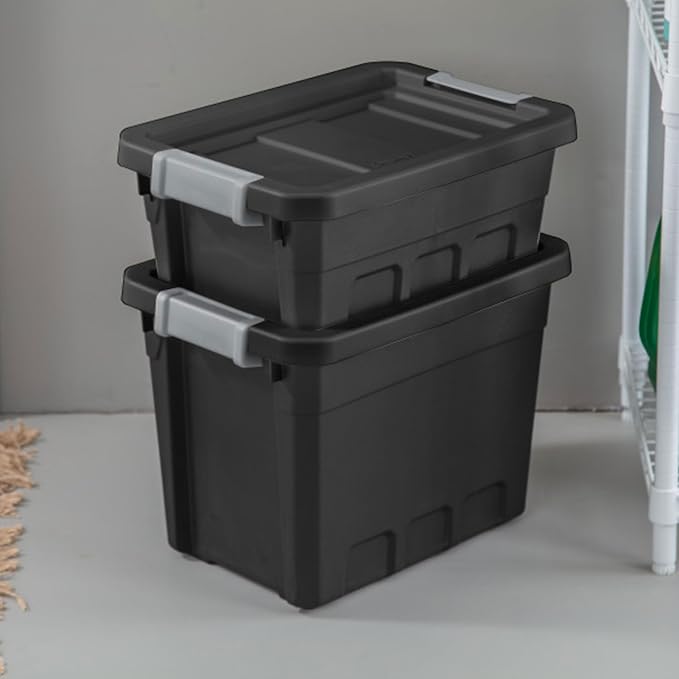 Sterilite Stacker Tote, Plastic Storage Bins with Lids, 4 Gallon, 6-Pack | Rugged Stackable Organizer Bin Containers with Latching Lids for Bed, Garage, Office, Kitchen, Closet & Classroom