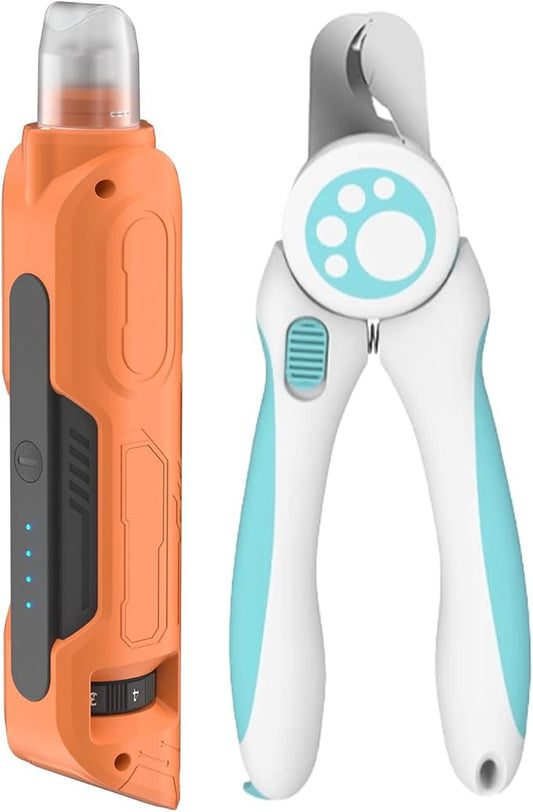 PAPIFFEED Dog Nail Grinder, Quiet 6-Speed Electric Nail Trimmer with Dual LED Light, Rechargeable for Small Medium Large Dogs, with Premium Nail Clipper (Orange Set)