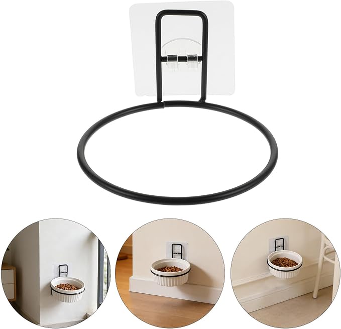 KALLORY Wall Mounted Pet Bowl Holder for Cats and Pets Convenient Feeding Shelf with Nail-Free Stickers Plastic and Iron Construction to Reduce Cat's Neck Burden or House