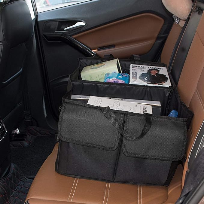 JiatuA Car Trunk Organizer for SUV Collapsible Car Storage Organizers Black | 8 Pocket Waterproof Dust-proof Sturdy Foldable Cargo Backseat Storage Adjustable Car Accessories for Sedan More Trunk Space
