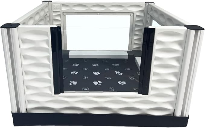 EZclassic Windowed Dog Whelping Box with Rails, Small 28"x28"x18" | Padded puppy whelping supplies with black pad, comfortable for mother and puppies, easy cleanup