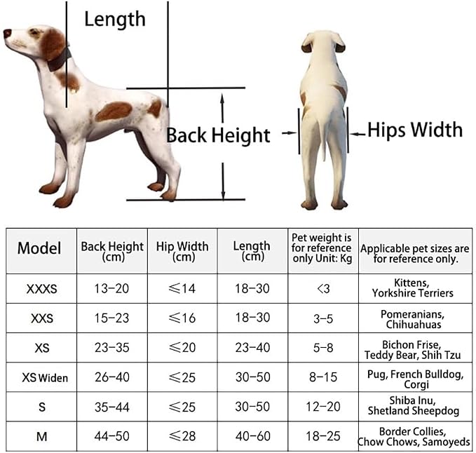 Dog Wheelchair Cart for Hind Legs Support Adjustable Pet Mobility Aid 3XS–M Aluminum Alloy Frame Shock Proof Bearings Durable Rubber Tires for Disabled Senior Dog Walking