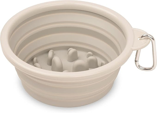 Bonza by Leash Boss Collapsible Dog Slow Feeder Bowl, Portable Silicone Travel Bowl for Food & Water, Slow Eating for Large, Medium, & Small Sized Breeds, Anti-Choking, BPA-Free, Dishwasher Safe