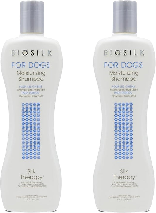 BioSilk for Dogs Silk Therapy Moisture Shampoo with Silk Proteins and Vitamins, Restores Shine and Softness, Sulfate Free, Paraben Free, pH Balanced, Made in USA, 12 Fl Oz - 2 Pack
