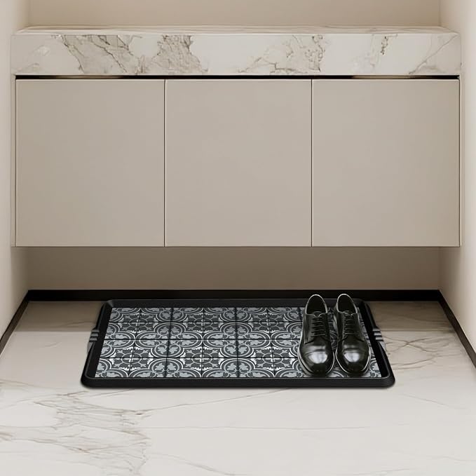 BEHERO Boot Tray Shoe Mat Decorative Patterned, Rubber Boot Matt Tray Indoor and Outdoor Use, 16" x27.5" Shoe Cleaning Mat Non-Slip, Shoe Storage Waterproof with Artistic Prints for Entryway(Gray)