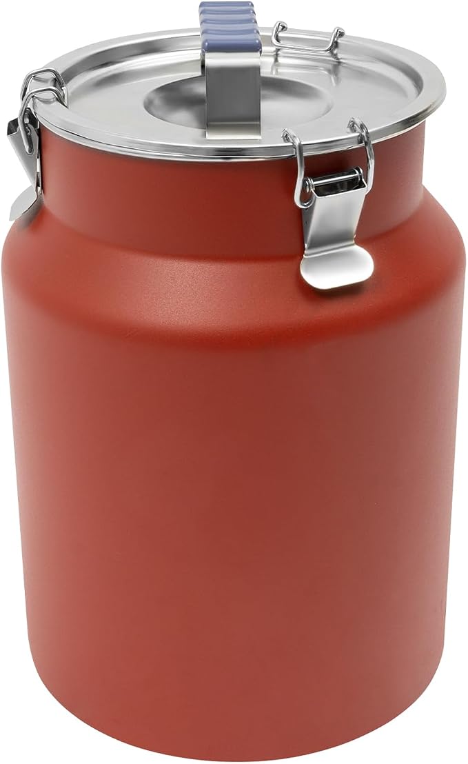 12L Stainless Steel Rice Storage Container with Airtight Lid&Handle, Red | Secure 3-Buckle Locking Lid, Portable Handle and Wide Opening, Stores Rice, Flour, Pet Food, Tea, Oil, Milk, Grains