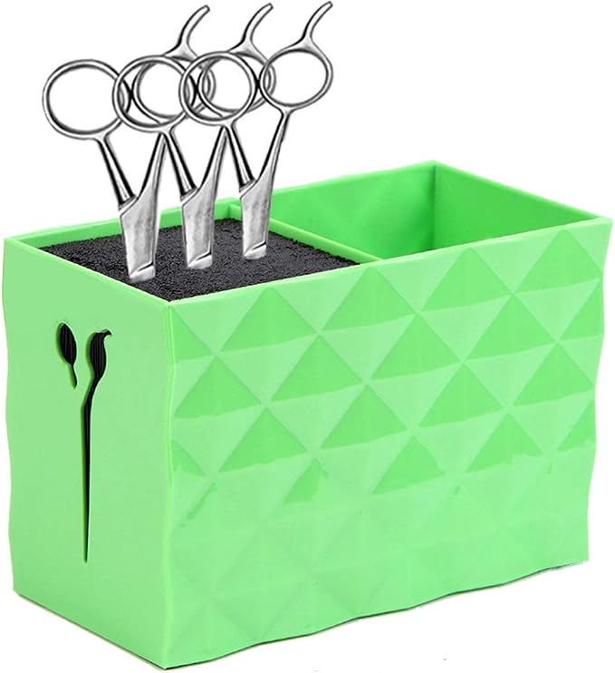 Salon Shears Rack for Hair Stylist Scissors Container for Pet Grooming Hair Cutting Organizer Storage Box Salon Shear Holder Combs Clips Brushes Hairdressing Combs Organizer (Green)