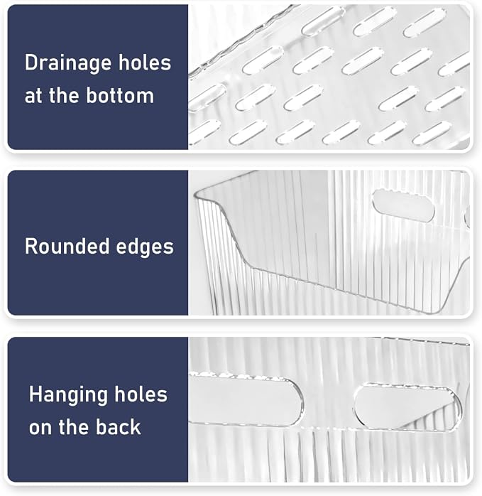 4 Pack Cabinet Door Organizer, Adhesive Wall Mounted Stackable Clear Storage Basket for Kitchen, Bathroom, Pantry, Under Sink, Office, Tabletop, and Cabinet Door Organization