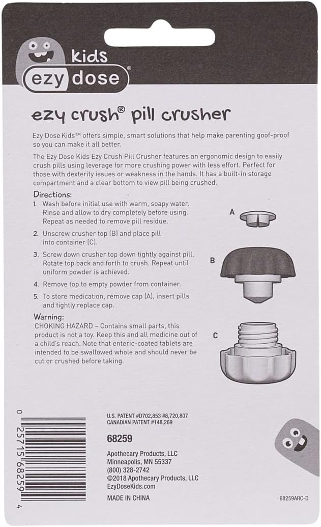 Ezy Dose Pill Crusher & Tablet Grinder, Storage Compartment, Small, Green | Pill, Vitamins, Tablets, Crusher for Pets, Elderly, Crushes Medications into Fine Powder, Easy-to-Use Design, BPA Free