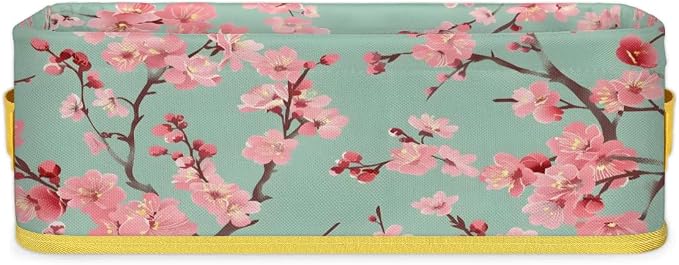 Beautiful Pink Flower Bathroom Storage Basket, Foldable with Handle Open Countertop Paper Towel Decorative Box, Toilet Tank Top Shelf Baskets for Home Closet Bedroom Living Room Office