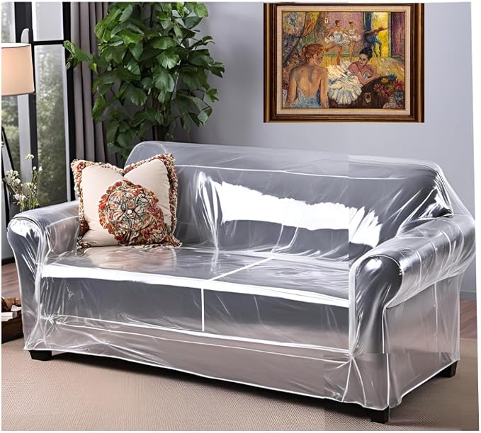 Evelots Clear Vinyl Loveseat Cover, Spill-Resistant 2-Seat Sofa Protector | Heavy-duty vinyl helps protect loveseats from pet claws, stains, dust and spills; ideal for everyday use, moving and storage.