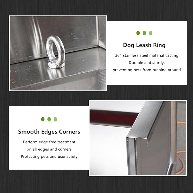 Sliding Door Dog Grooming Tub,Large Dog Bathtub Dog Bathing Station,Professional Stainless Steel Pet Dog Bath Tub,Pet Dog Grooming Bath Tub,Commercial Pet Grooming Tub Station for Home,Depth-40cm,