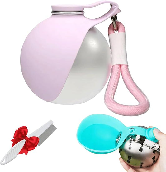 Portable Dog Water Ball, Foldable Pet Water Bottle – Portable, Leak-Proof & Perfect for Travel, 304 Stainless Steel Large-Capacity (287ml) Cup with Foldable Silicone Bowl (Pink)
