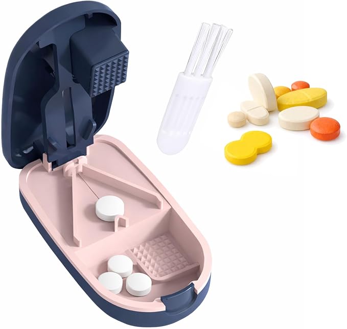 Pill Cutter and Crusher, Tablet Splitter with Pill Storage – Blue