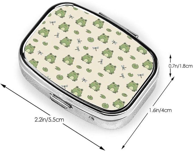 Metal Vitamin Case Tiny Pill Organizer Purse Clip-On Daily Supplement Container Gym Bag, Green Frog Animal Cute Frogs