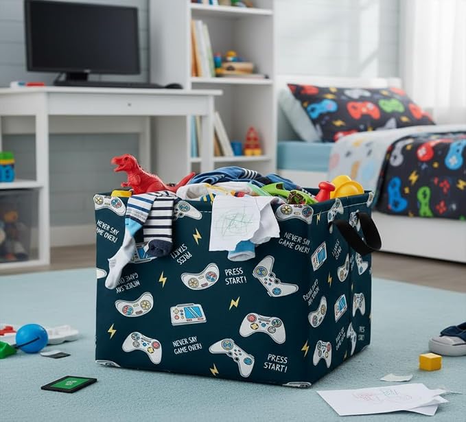Rectangular Valentines Basket Fabric Storage Bin Storage Boxes Collapsible Storage Basket for Clothes Books Shelves Basket(Blue Game)
