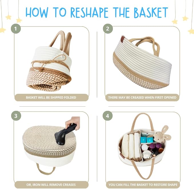 DECOMOMO Baby Caddy Organizer, Large Diaper Caddy Basket | Baby Baskets for Baby Shower (Spiral Beige & White)