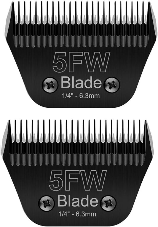2PCS 5FW Wide Blades for Pet Grooming Compatible with Andis Clippers,Stainless Steel Clipper Blades Compatible with Oster A5,Wahl km10 for Animal Dog,Cat,Horse,Black