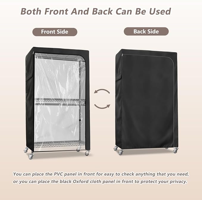 Rileytee Garment Rack Cover,600D Heavy Duty Waterproof Clothing Rack Cover,Clothes Rack Cover with Zipper for Metal Garment Rack（Clear Front,47.2"W x 17.7"D x 80.7"H,Cover Only)