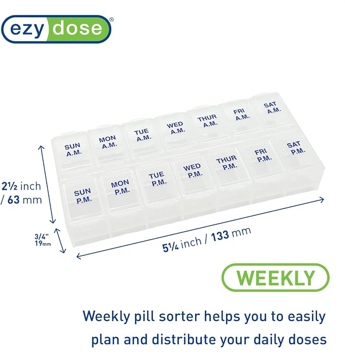 Ezy Dose Weekly (7-Day) AM/PM Pill Organizer, Medium Medicine Case, Natural | Daily Vitamin Box & Supplement Planner, Pop-Up Lids, 2 Times a Day Compact Pill Holder, Portable & Travel-Friendly, BPA-Free