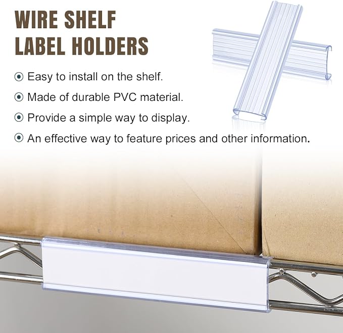 20Pcs Wire Shelf Label Holders,Plastic Wire Rack Label Holder Compatible with Metro and Nexel 1-1/4in Shelves,Label Area 6in Lx1.25in H (Label Paper Not Included)