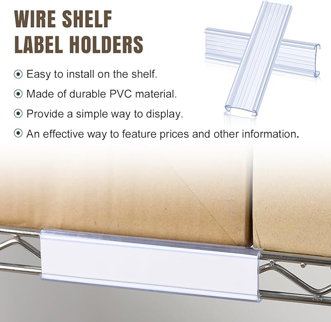 20Pcs Wire Shelf Label Holders,Plastic Wire Rack Label Holder Compatible with Metro and Nexel 1-1/4in Shelves,Label Area 6in Lx1.25in H (Label Paper Not Included) (Pack of 2)