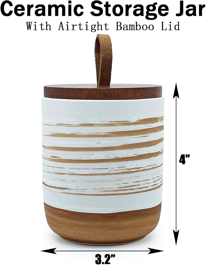 10oz Ceramic Food Storage Container with Lid & Spoon,Sugar Bowl,Airtight Coffee Matcha Containe,Loose Leaf Tea Storage,Salt Cellar,Spice Jar(White Spiral Pattern)