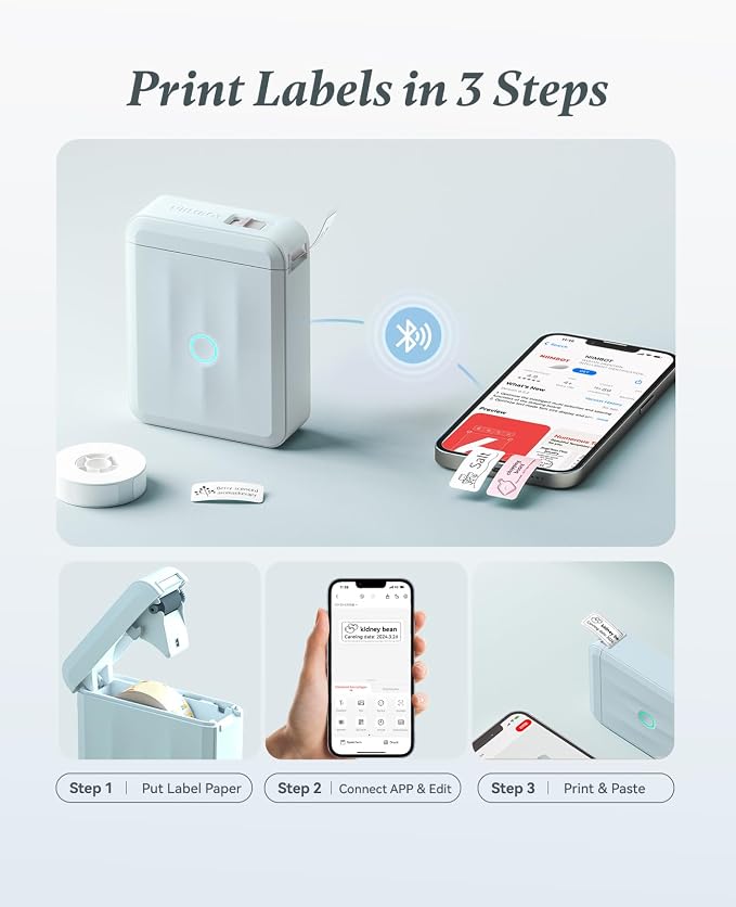 NIIMBOT D110 Upgrade Mini Label Maker, Bluetooth Thermal Printer for Daily | Portable Label Maker Machine with Tape, Creative Templates for School Supplies, Kitchen, Pantry, Storage, Files and Business