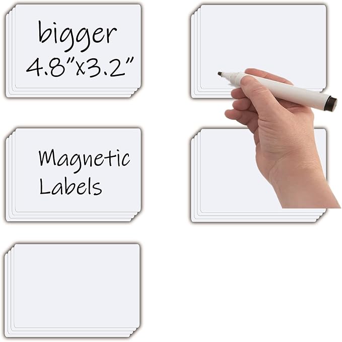 STTMGN Dry Erase Big Magnetic Labels (4.8x3.2,Pack of 20),Large Write On Magnets Name Plates Sticker,Waterproof/Reusable for Refrigerator&Lockers&Whiteboard&Cabinet(White)