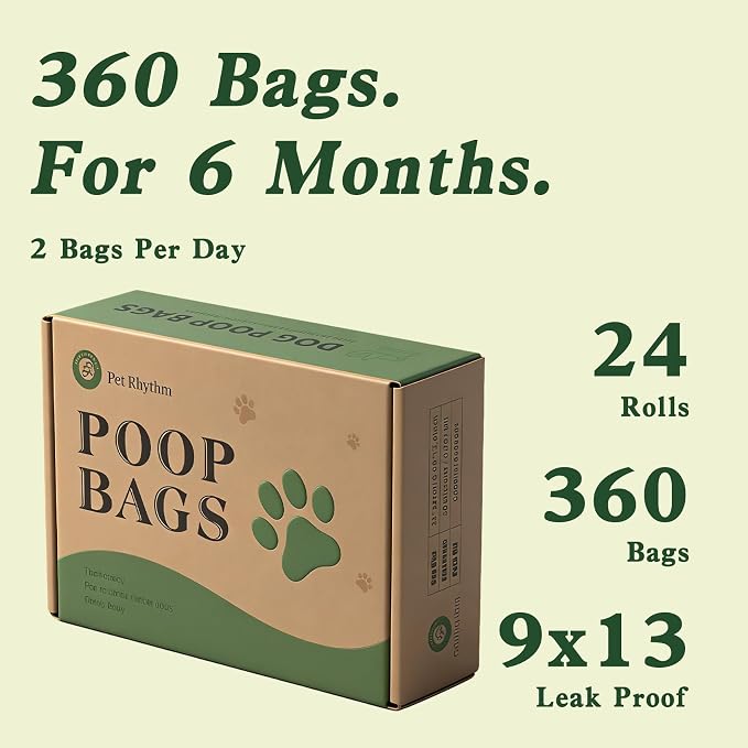 Dog Poop Bags rolls with Dispenser,360 pack Plant-Based Material | Dog Waste Bags Extra Thick Leak-Proof , Lavender-Scented Dog Poop Bags, 13x9 Inch for Bags for Dogs Walking and Cat Litter