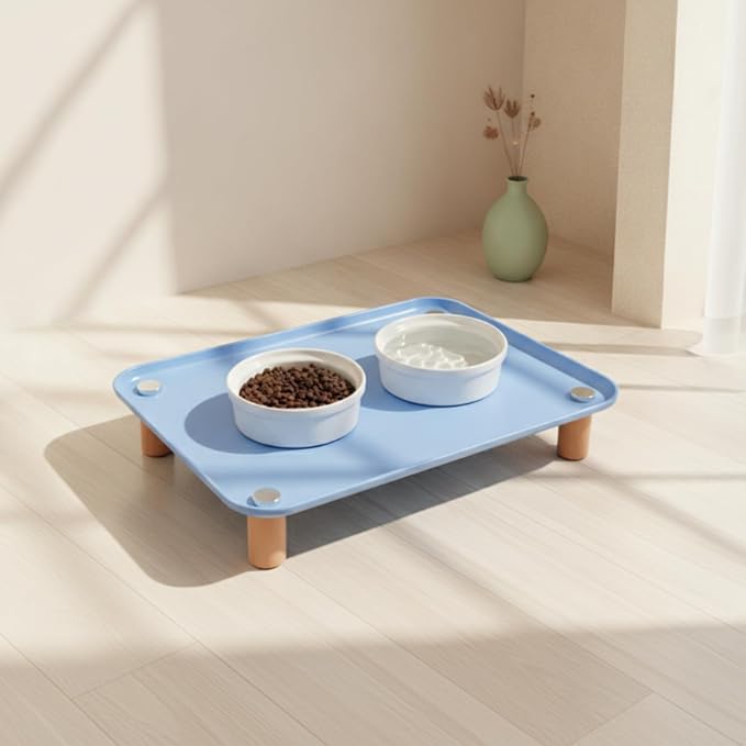 Generic Industrial Dish Elevated Cat Feeder Tray Pet Bowl Stand Raised and Water Organizer Easy Cleaning Surface Suitable for Cats Small Dogs Daily Feeding, Cream Yellow