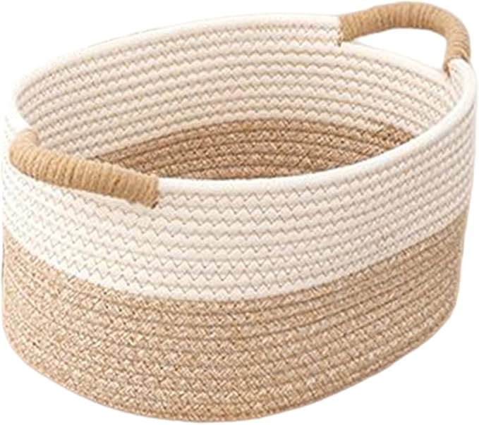Woven Rope Storage Basket Household Sundries Storage Bin Toy Storage Basket Cat Dog Toy Basket with Handle Stackable Rope Material Suitable for Gift