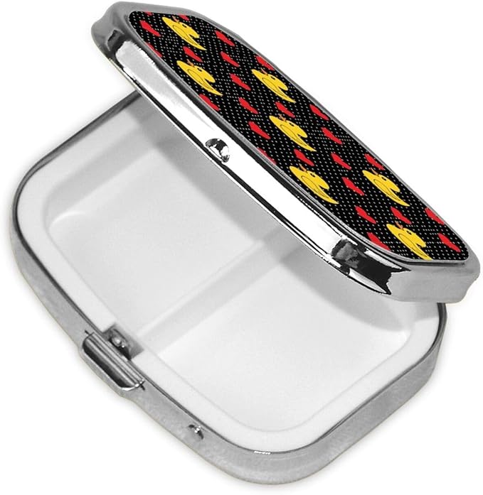 Travel-Sized Pill Organizer Compact Compartment Vitamin Case Cruise Flight Carry-On Must-Have, Black Red Love Hearts Polka Dots Yellow Rubber Ducks