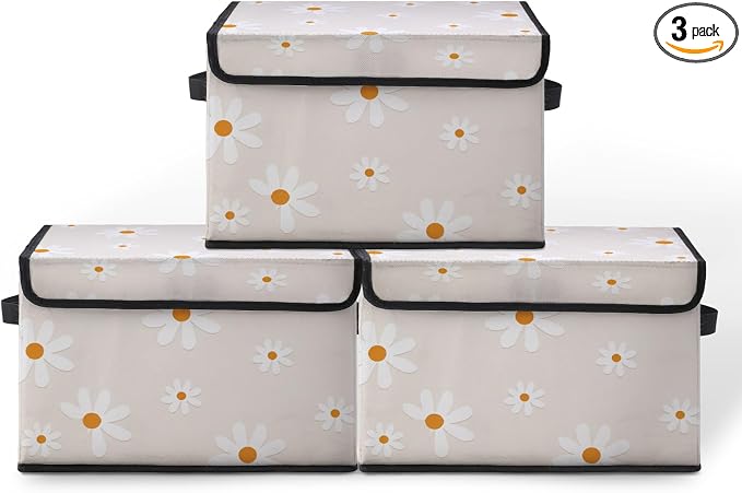 Stackable Clothes Storage Bins with Lids 3 Pack | Closet Organizers, Fabric Box, For Blanket Clothes, Under Bed Storage Containers