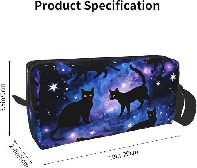 Black Cats Galaxy Stars Makeup Bag for Women with Wrist Strap | Durable 600D Oxford Fabric Cosmetic Organizer,Compact Travel Pouch with Handle for Gym & Daily Use